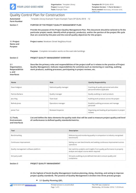 Gmp Audit Report Template Awesome 012 Template Ideas Quality Control Plan for Construction Page