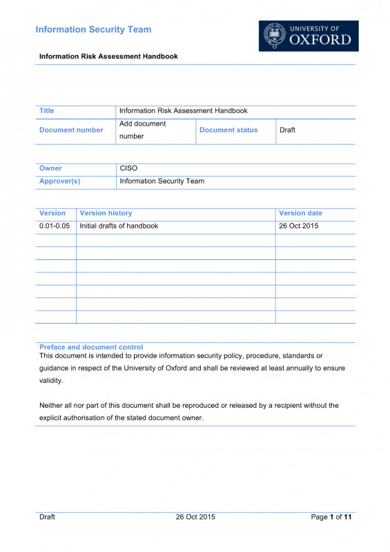 Information Security Report Template New Information Risk assessment Handbook 0 05 1 Oxford Comp1634