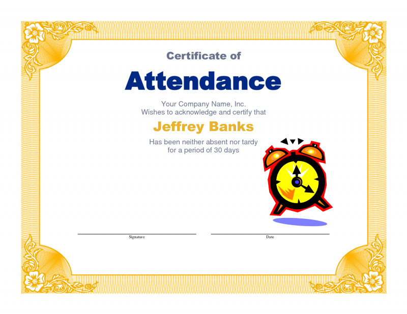Perfect attendance Certificate Template Awesome Certificate Of Recognition Template Word Award Free Brochure