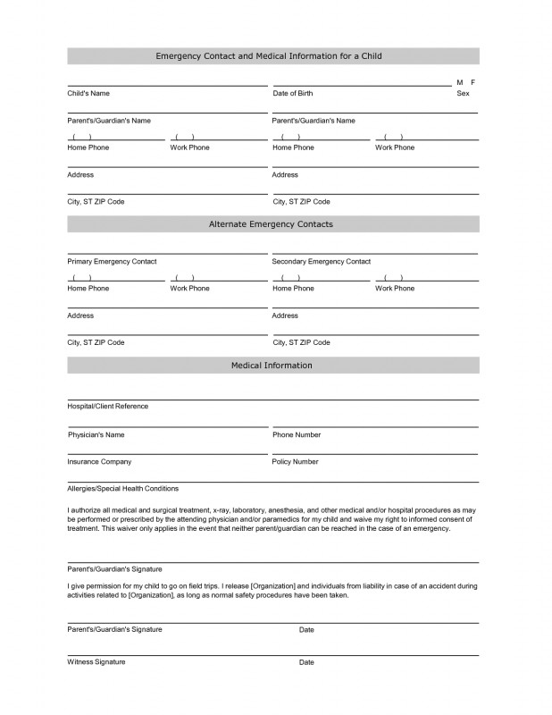 Vehicle Accident Report Template Professional Emergency Contact Information form Template Information Daycare