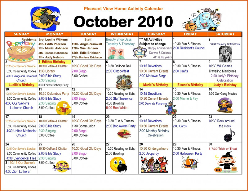 Blank Activity Calendar Template Unique August assisted Living Indpependent Activities Calendar