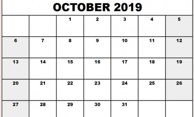 Blank Calender Template New October 2019 Calendar Template Daily Weekly Monthly