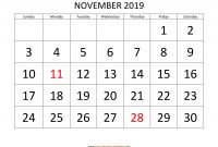 Blank One Month Calendar Template Awesome November 2019 Calendar Designed with Large Font Horizontal