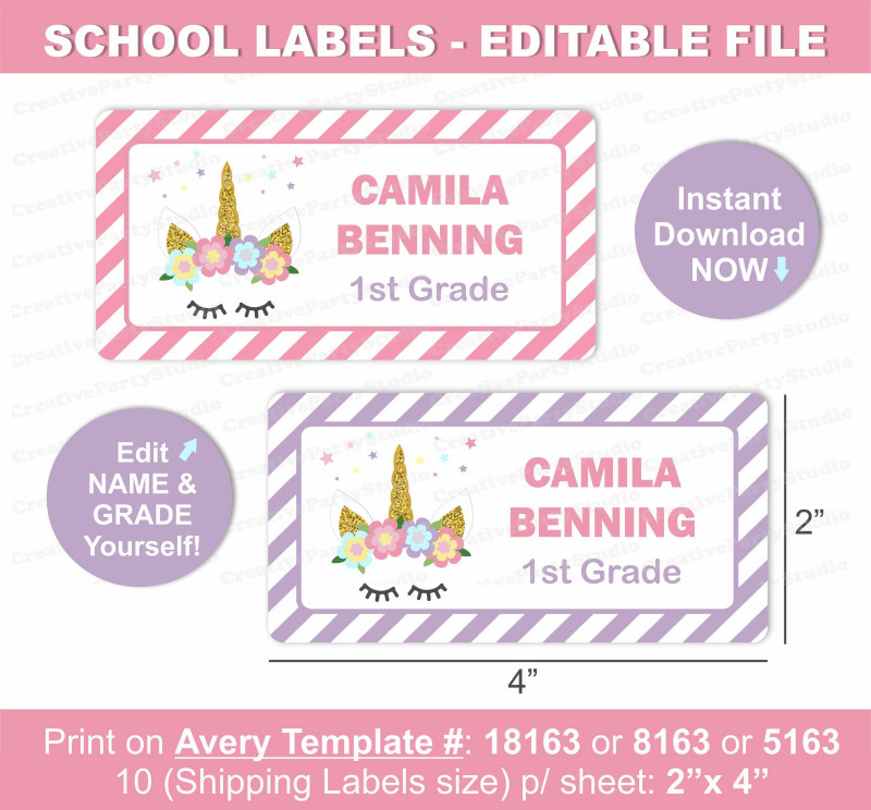 Candy Bar Label Template Awesome Unicorn Name Labels Unicorn School Labels Printable School
