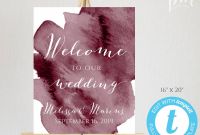 Bridal Shower Menu Template Unique Burgundy Watercolor Wedding Welcome Sign Template Welcome
