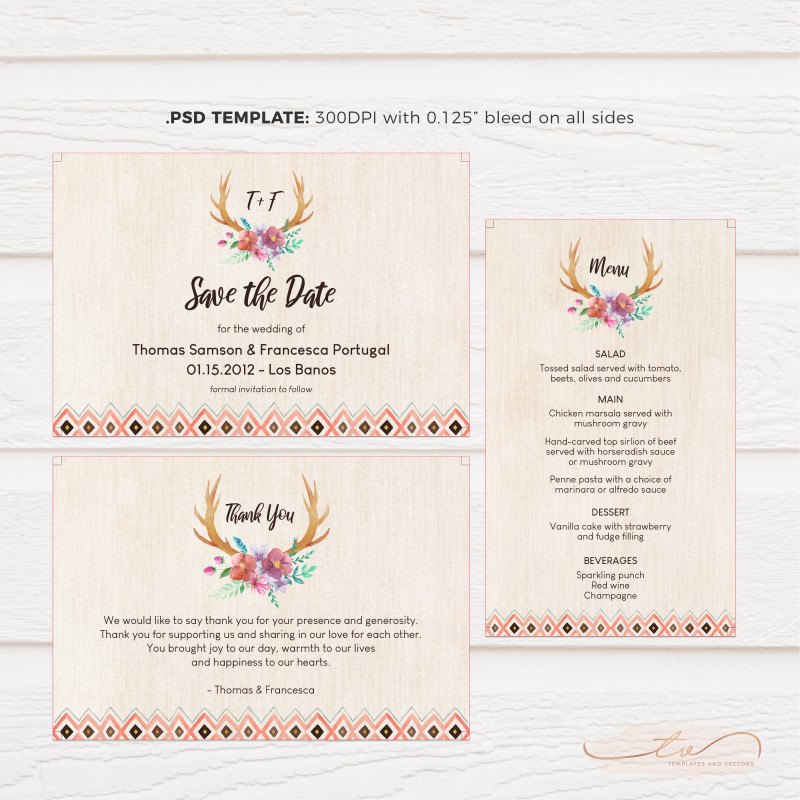 Wedding Menu Choice Template Awesome Rustic Floral Antler Wedding Invitation Suite Tvw189
