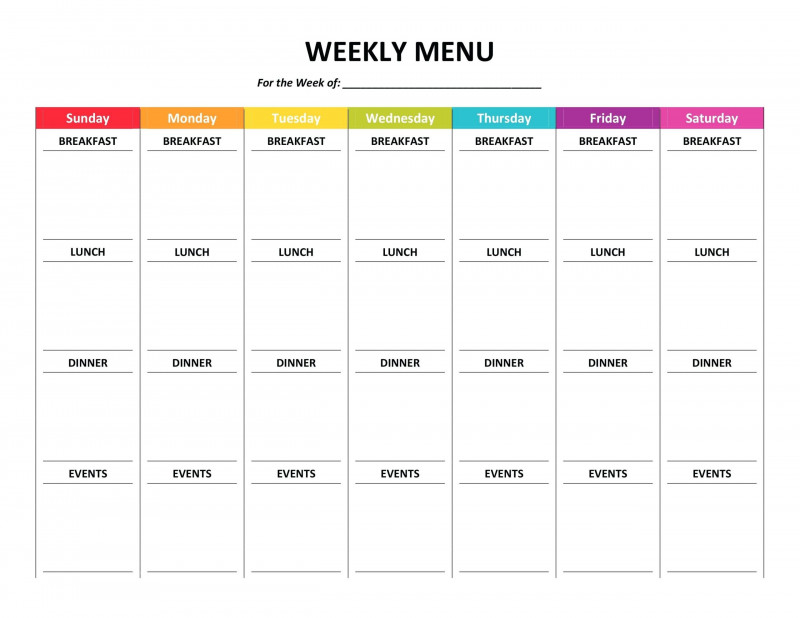Weekly Menu Template Word Unique Weekly Meal Planner Template Word Editable Free Dinner Color