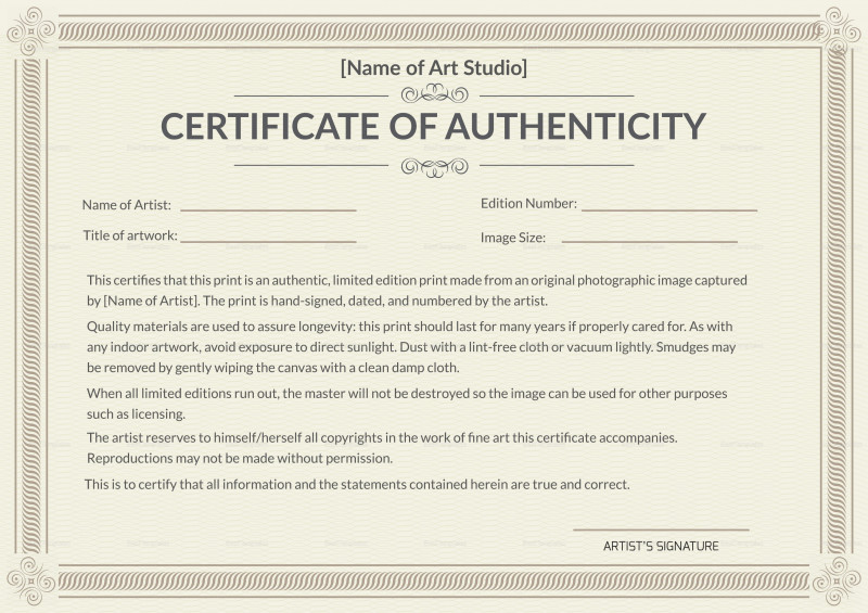 Certificate Of Authenticity Photography Template Unique Limited Edition ...