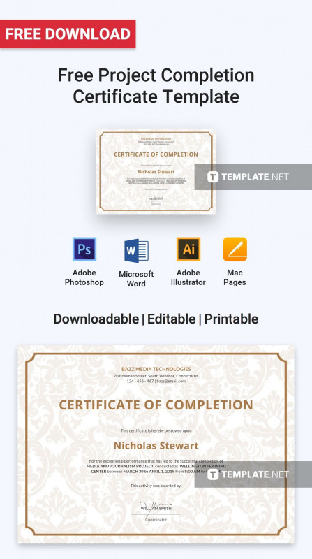 Free Certificate Of Completion Template Word Unique Project Completion Template Report Doc Word Certificate format Smorad