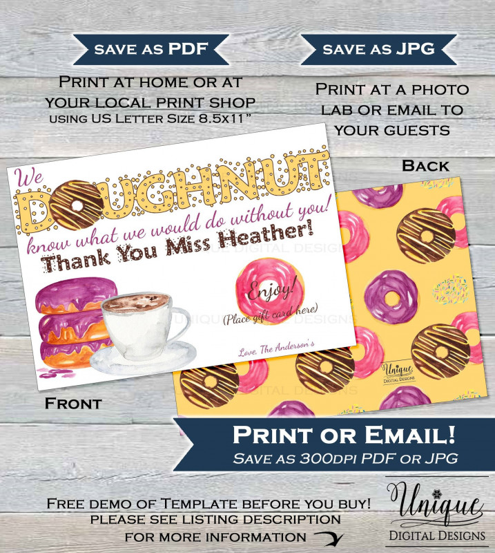 Printable Gift Certificates Templates Free Awesome Donut Thank You Gift Card Holder Editable Thank You Doughnut Thank Yo