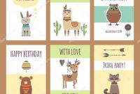 Zoo Brochure Template Awesome Tribal Animals Cards Cute Zoo Characters Squirrel Llama Hare Fox