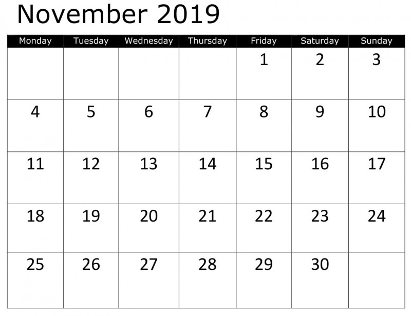 Blank Calander Template Unique November 2019 Calendar Printable by Month Template Latest