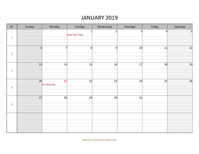 Blank Calender Template New Monthly 2019 Calendar Free Printable with Grid Lines