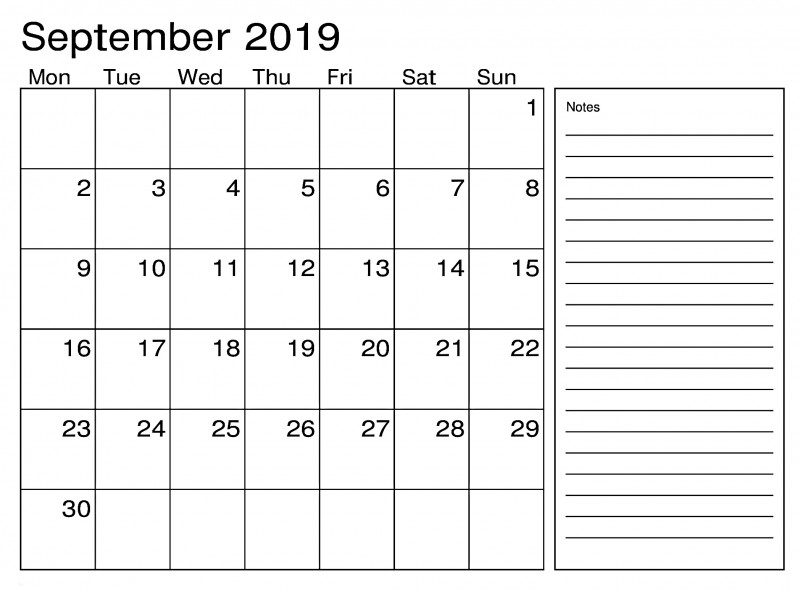 Blank Calender Template Unique Blank September 2019 Calendar Printable with Notes