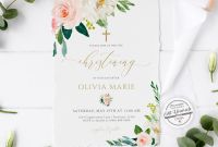 Blank Christening Invitation Templates Unique Girls Christening Invitation Template Floral Baptism Invite Try before You Buy Editable Instant Download