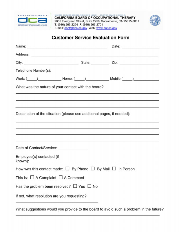 Blank Evaluation form Template Awesome Free 14 Customer Service Evaluation forms Pdf