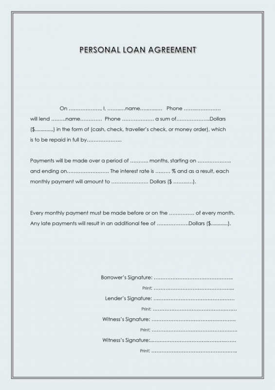 Blank Loan Agreement Template Unique 036 Template Ideas Personal Loan Agreement Credit and