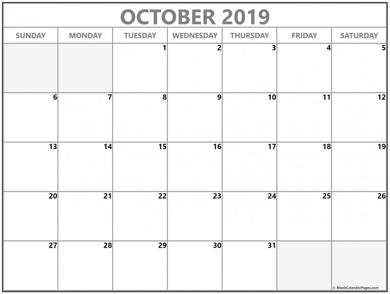 Blank Monthly Work Schedule Template New October 2019 Calendar Free Printable Monthly Calendars