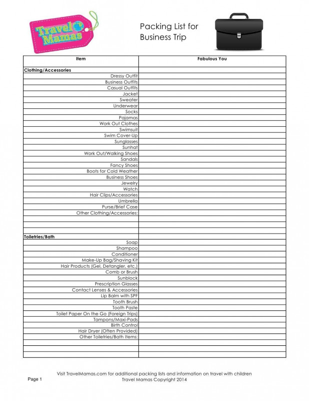 Blank Packing List Template Awesome Packing Template Unique Business Trip Checklist Overseas