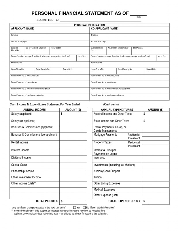 Blank Personal Financial Statement Template New Free Printable Personal Financial Statement Blank Personal