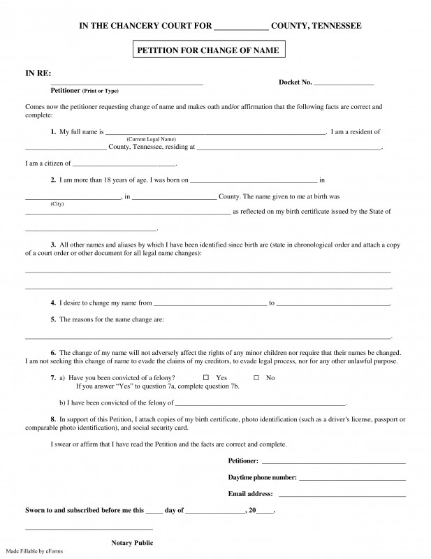 Blank Petition Template Awesome Free Tennessee Name Change forms How to Change Your Name
