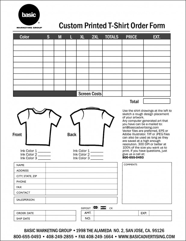 Blank Tshirt Template Printable Awesome Custom T Shirt order form Template Besttemplates123