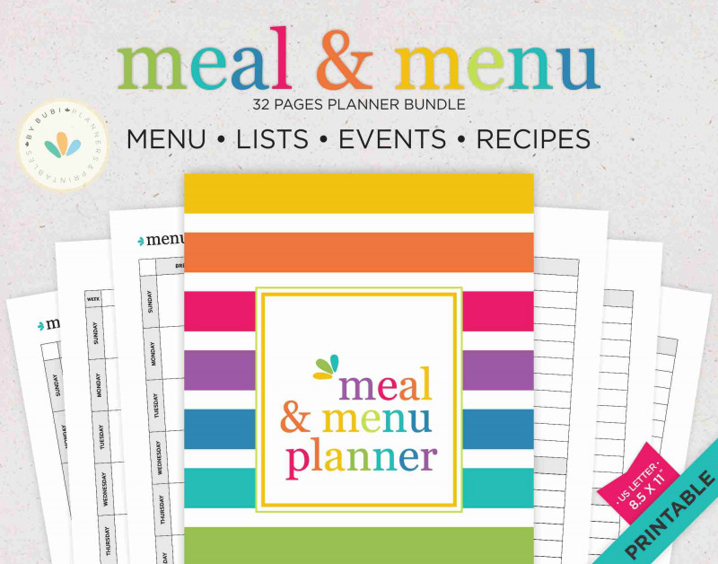 Menu Planner with Grocery List Template Awesome Printable Meal Planner Meal Planner Grocery List Weekly Meal Planner Pdf Printable Menu Planner Kit Meal Planner Letter Instant Download