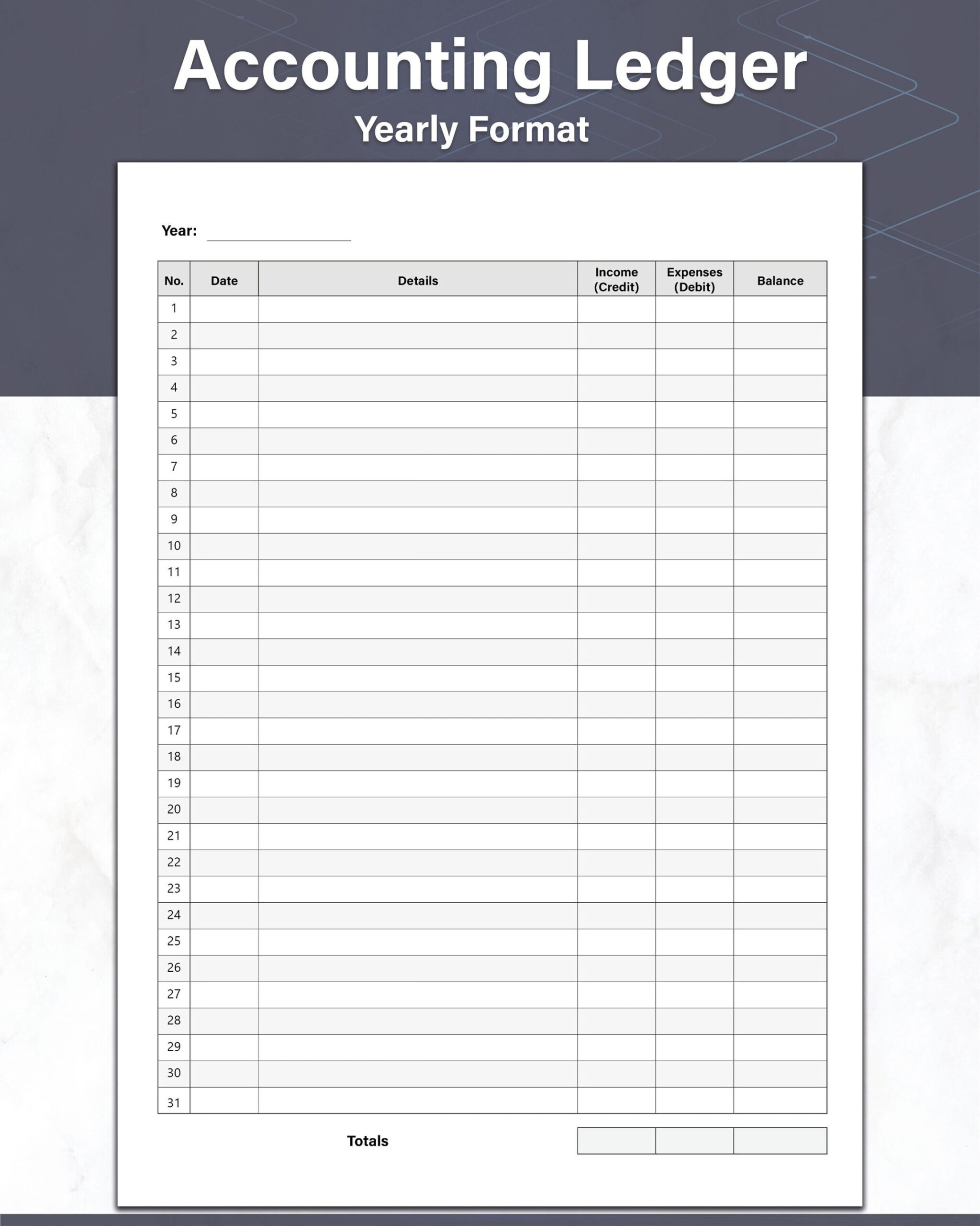 Accounting Ledger Template, Yearly Accounts and General Ledger