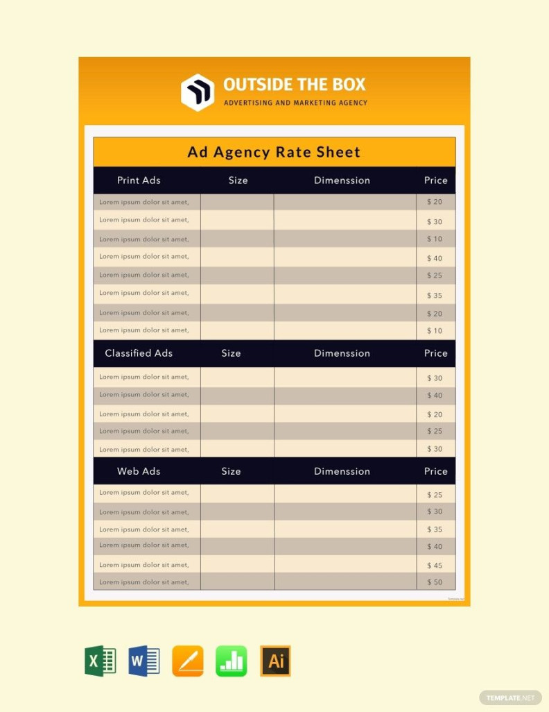 Ad Agency Rate Sheet Template in Excel, Word, Pages, Apple Numbers