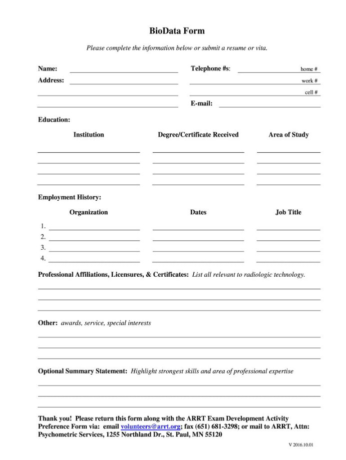 Biodata Form – Fill Online, Printable, Fillable, Blank inside Free