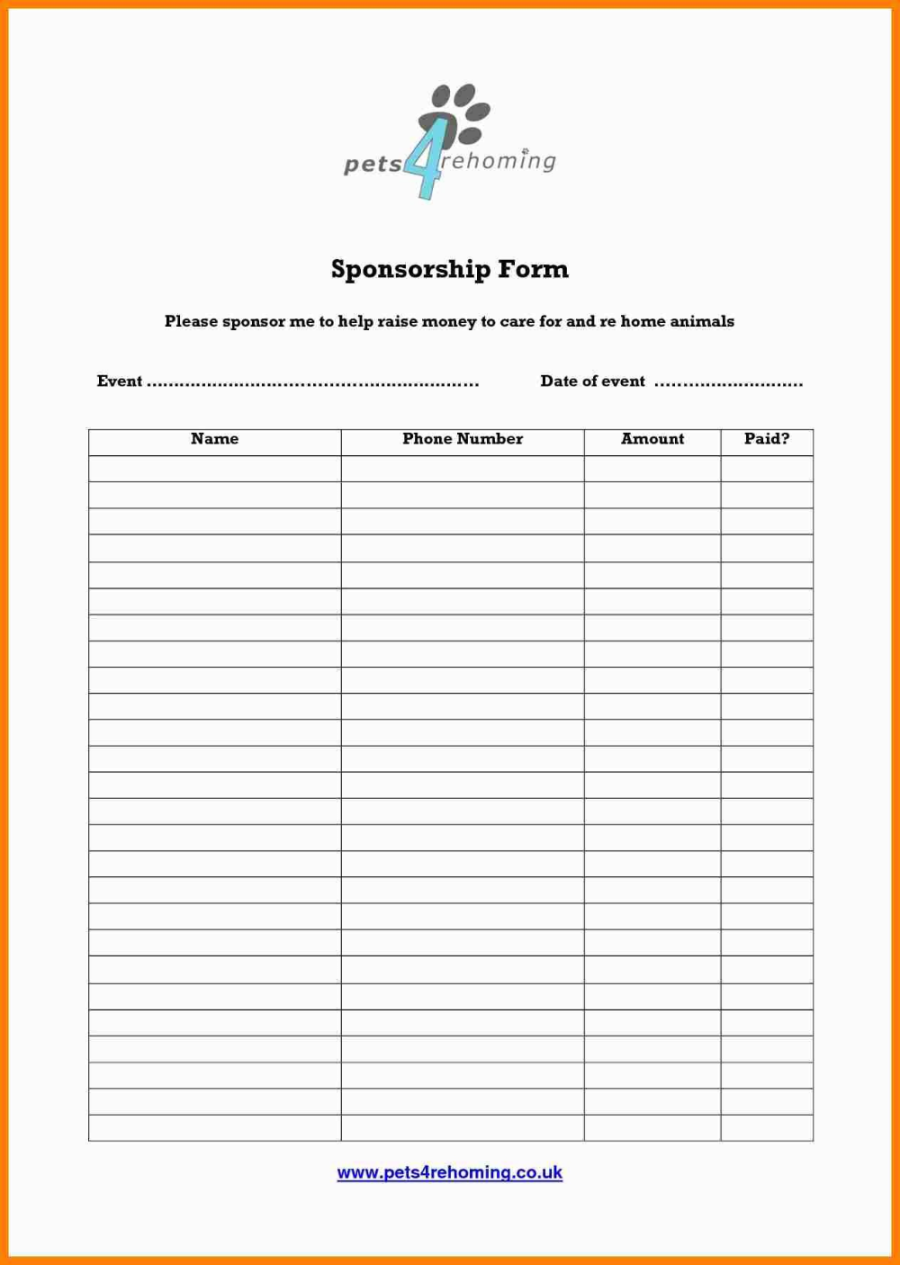 Blank Sponsorship Form Template