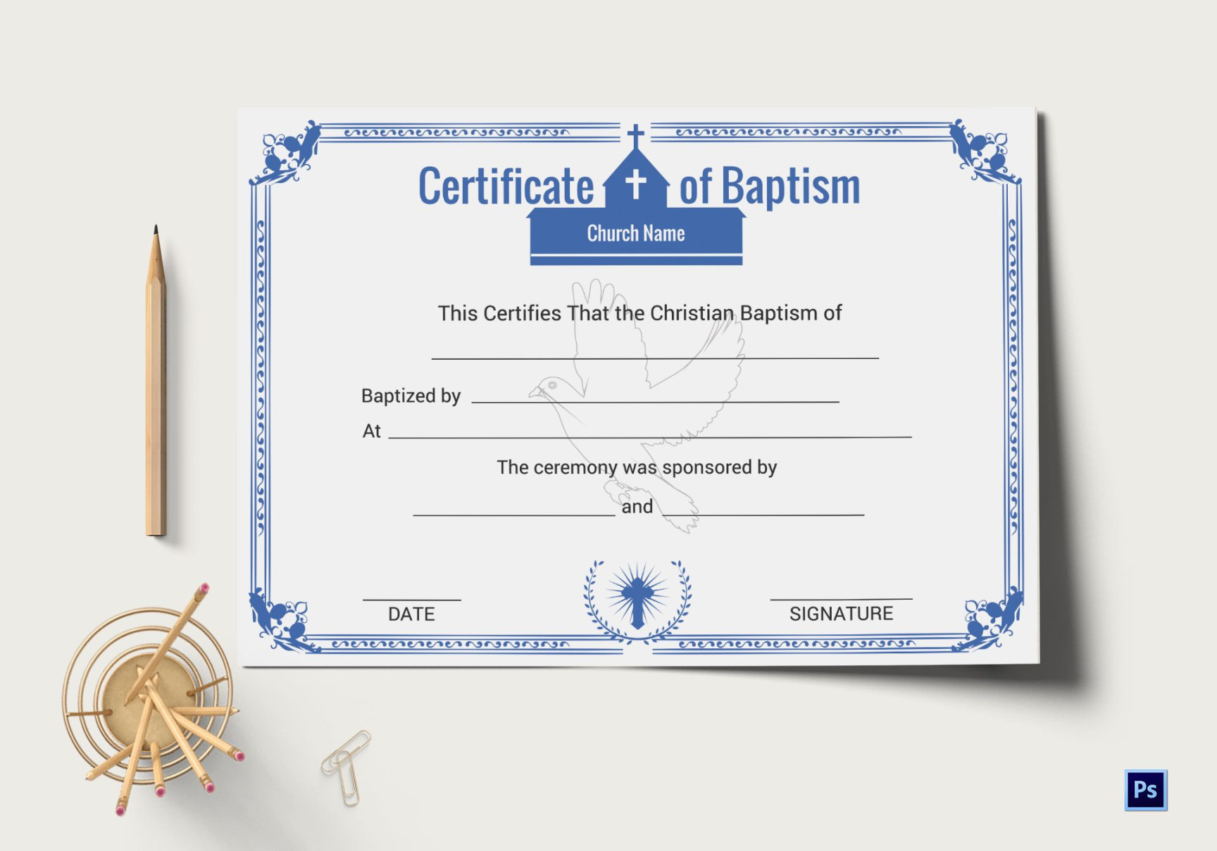 Christian Baptism Certificate Template in Adobe Photoshop