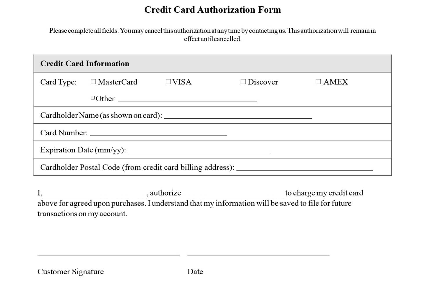 Credit Card Authorization Form Templates [Download]