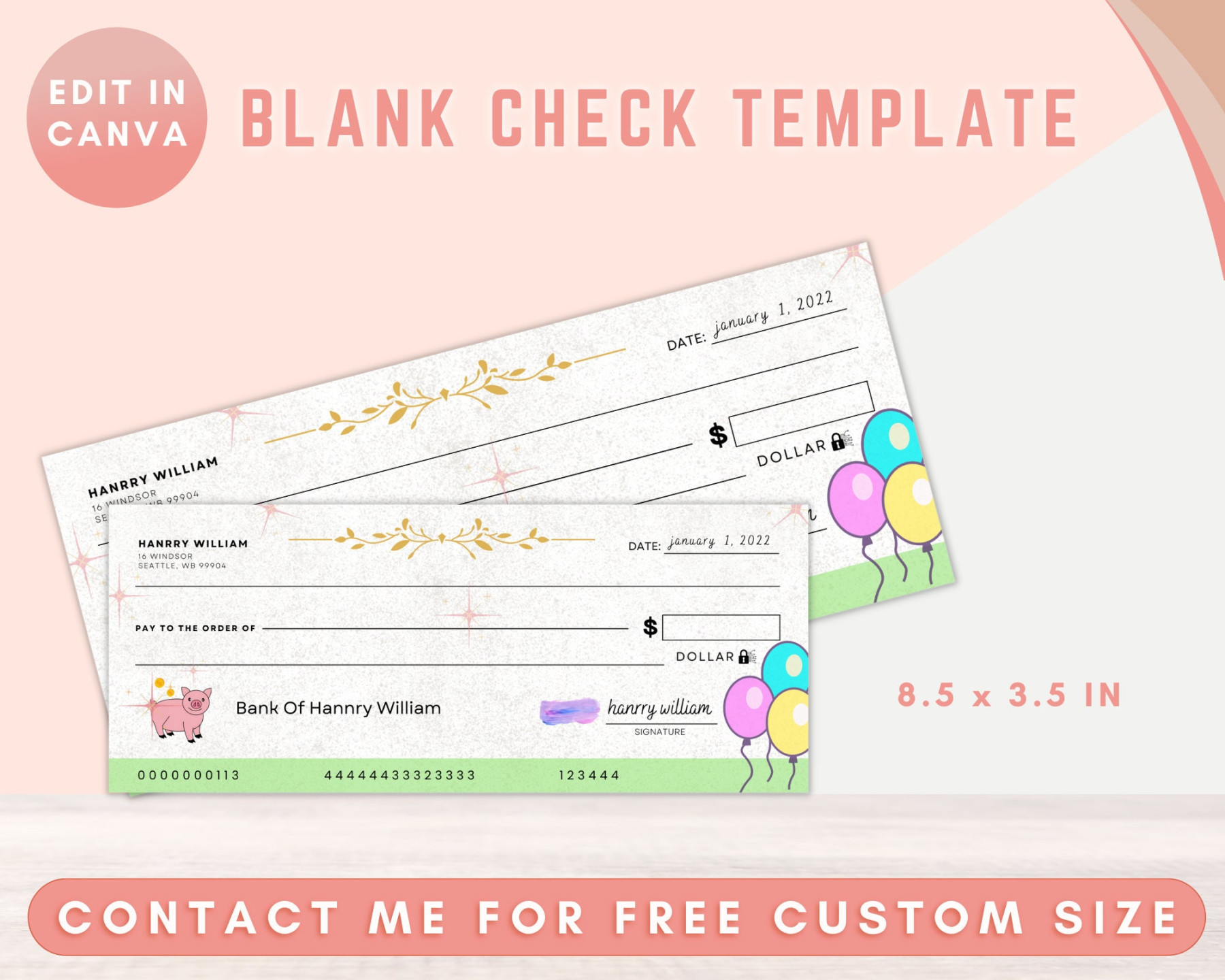 Editable Bank Check, Blank Check Template, Blank Checks, Blank