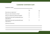 Customer Satisfaction Comment Cards Template