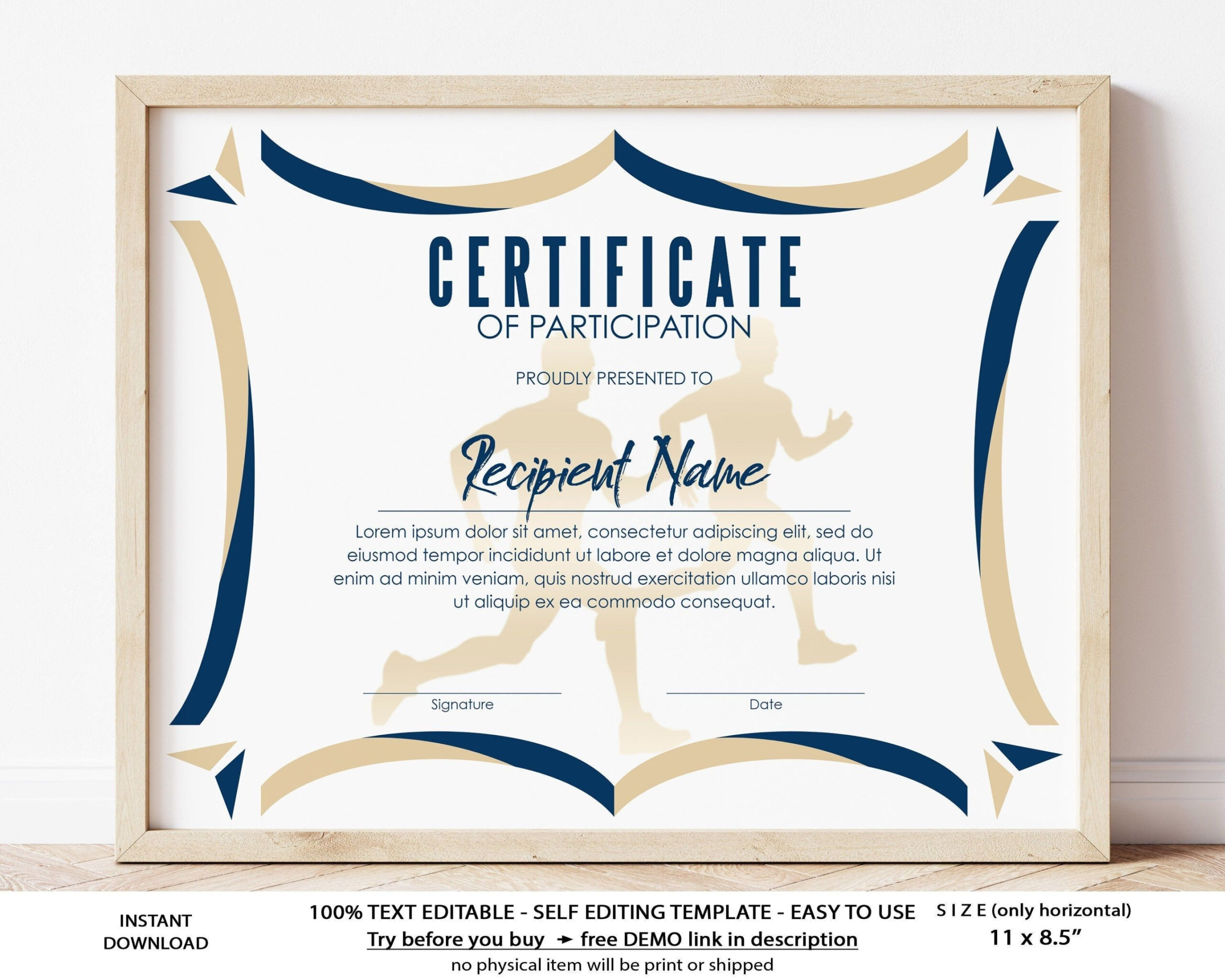 Editable Running Certificate Award Template, Sports Certificate