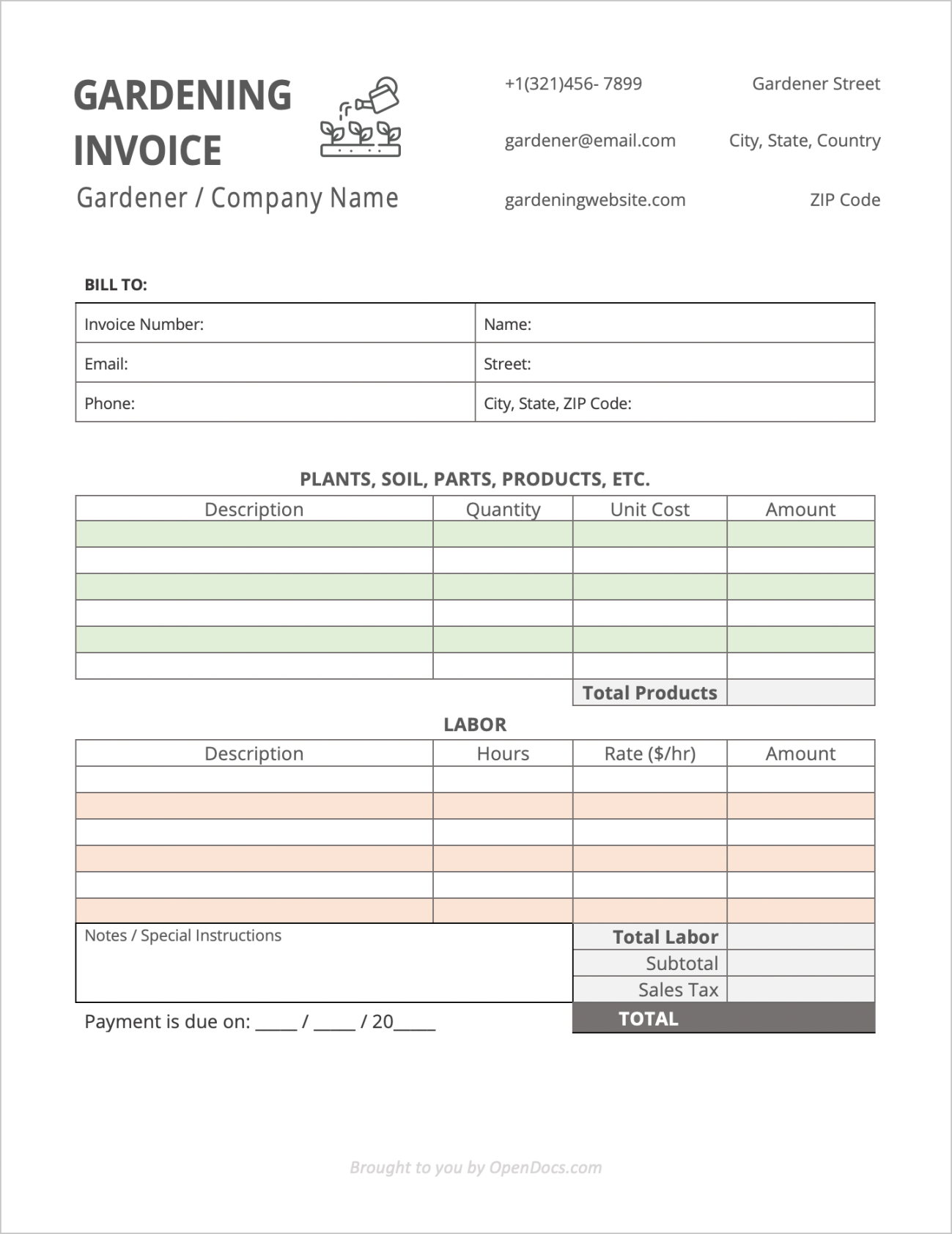 Free Gardening Invoice Template  PDF  WORD  EXCEL