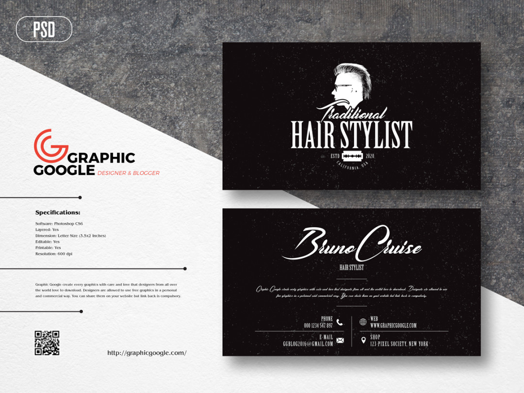 Free Hair Stylist Business Card Design Template - Graphic Google