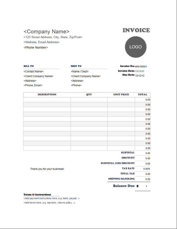 Free Invoice Templates for Excel