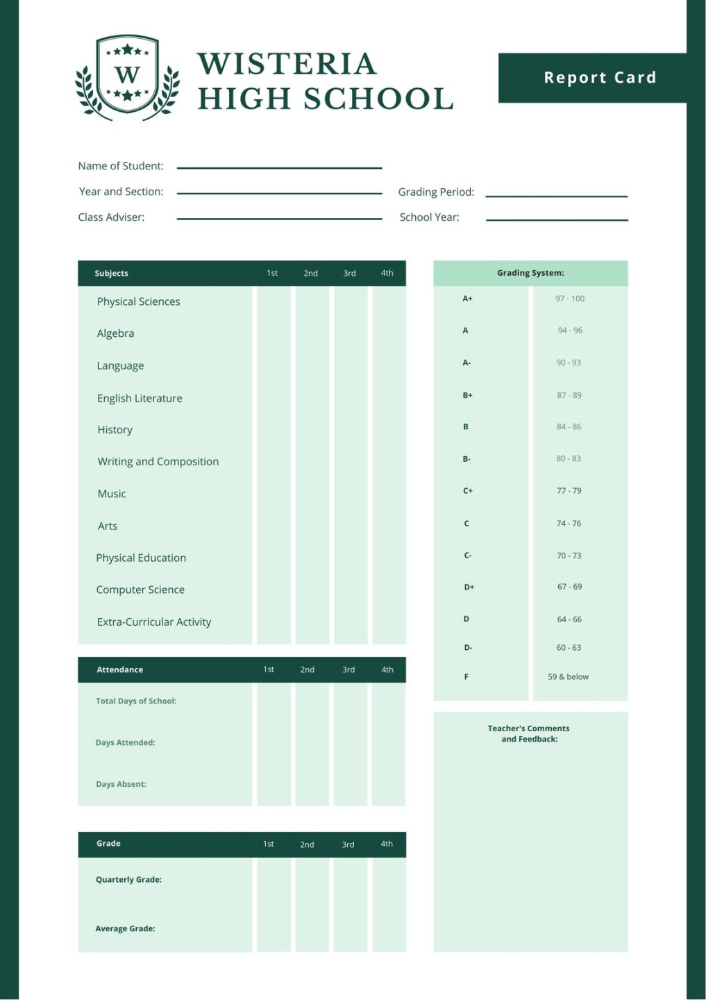 Free, printable, customizable report card templates  Canva