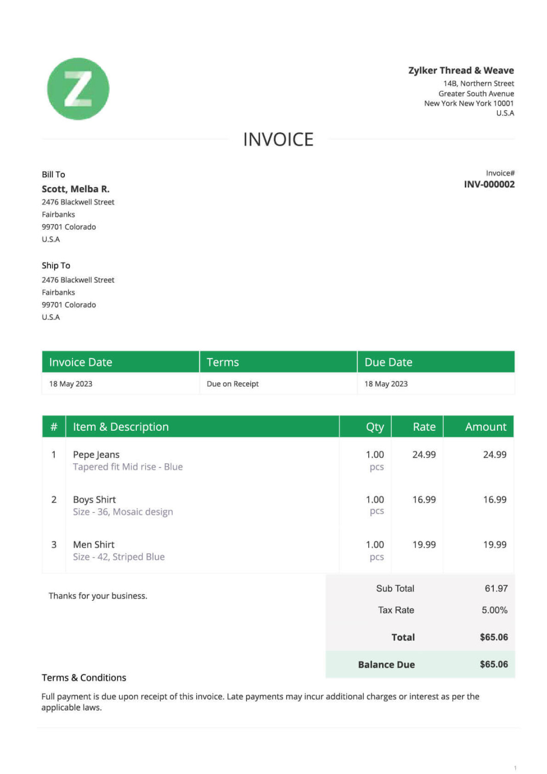 Free Sales Invoice Template  Printable Sales Invoice  Zoho Invoice