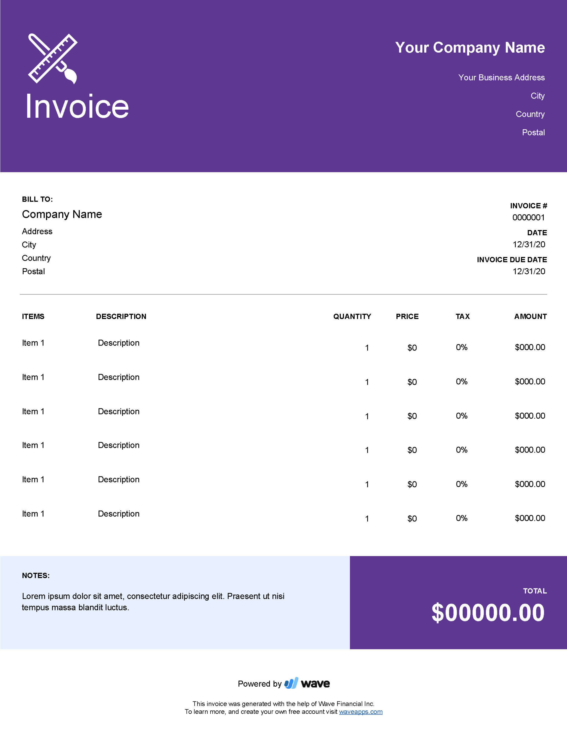 Graphic Design Invoice Template - Wave Financial