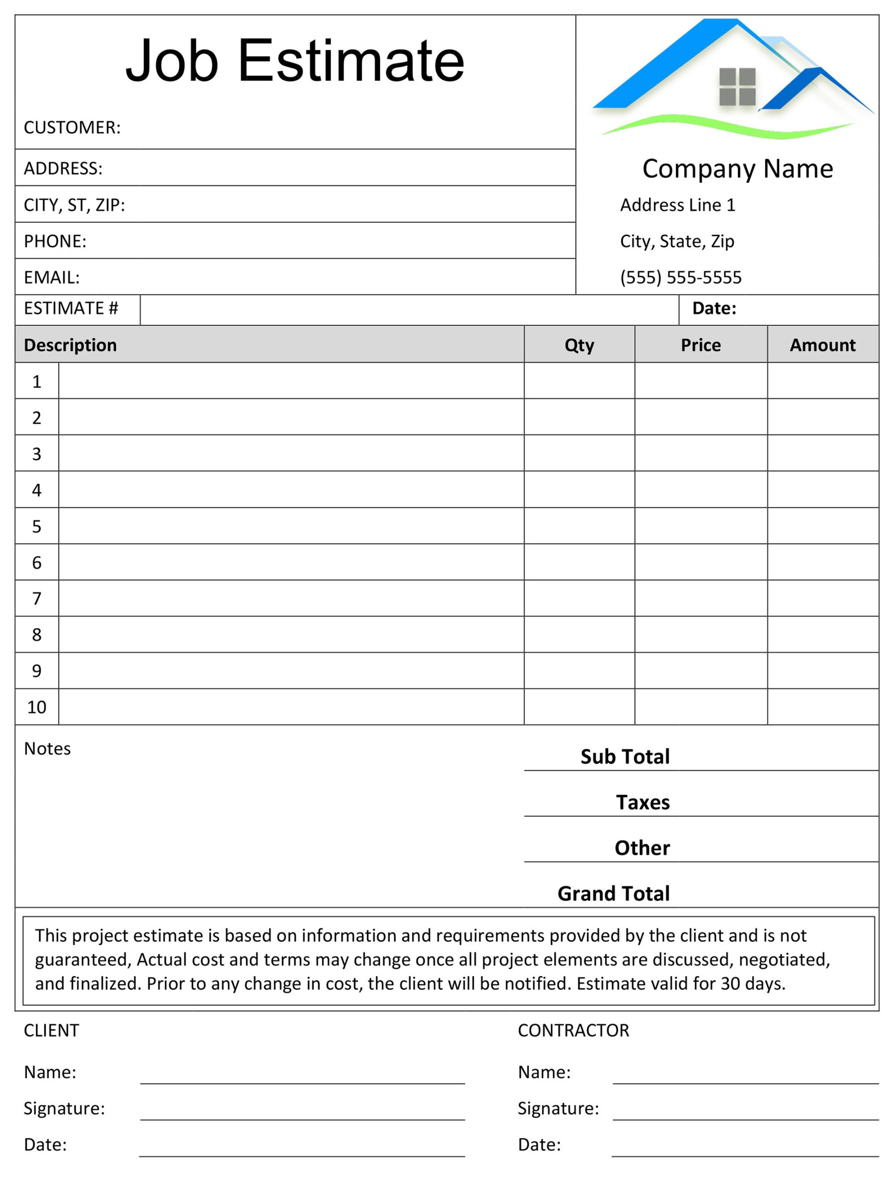 Job Estimate Template, Microsoft Word Editable Doc, Google Doc