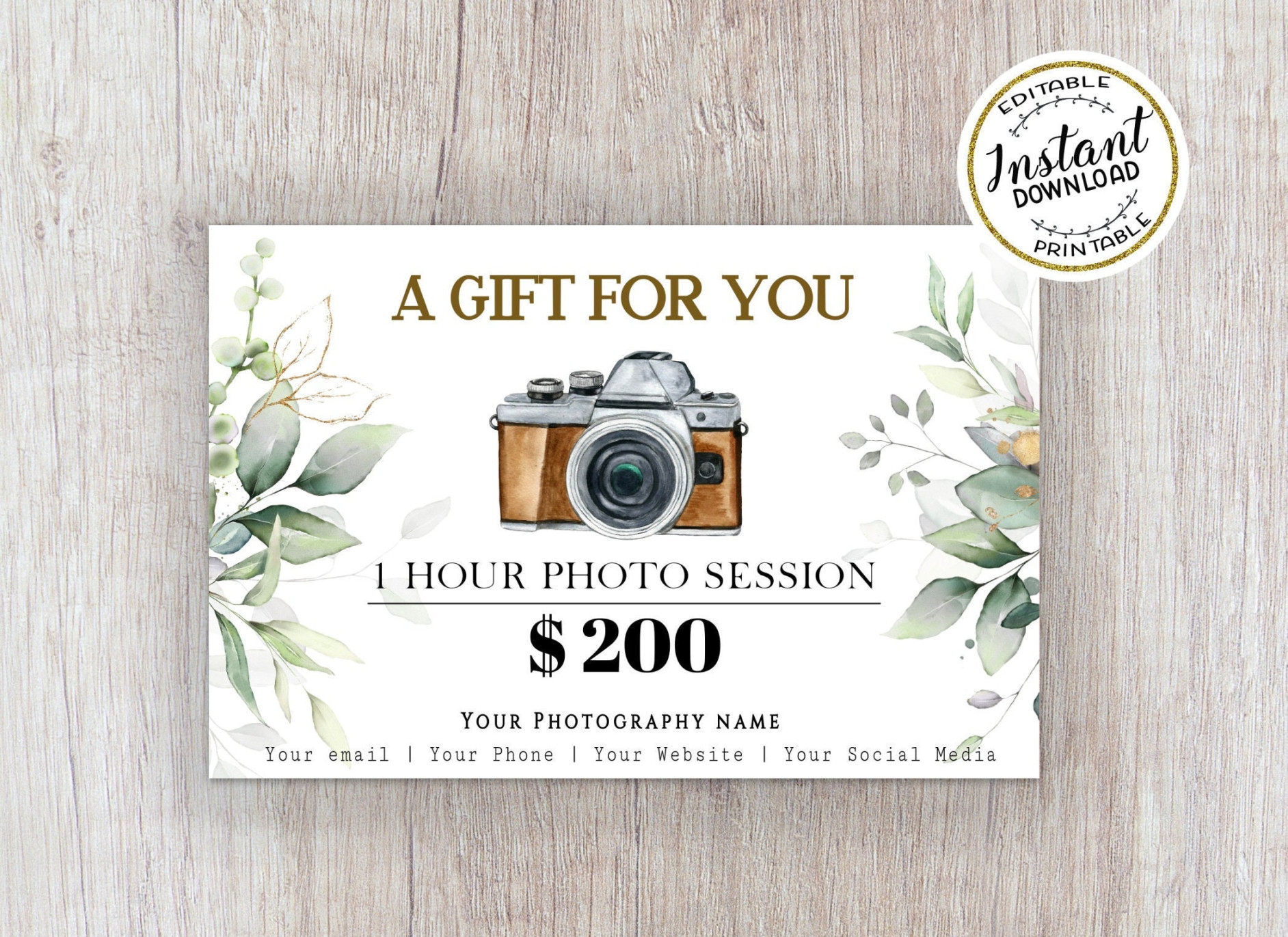 Photography Gift Certificate Template Editable Photography Gift