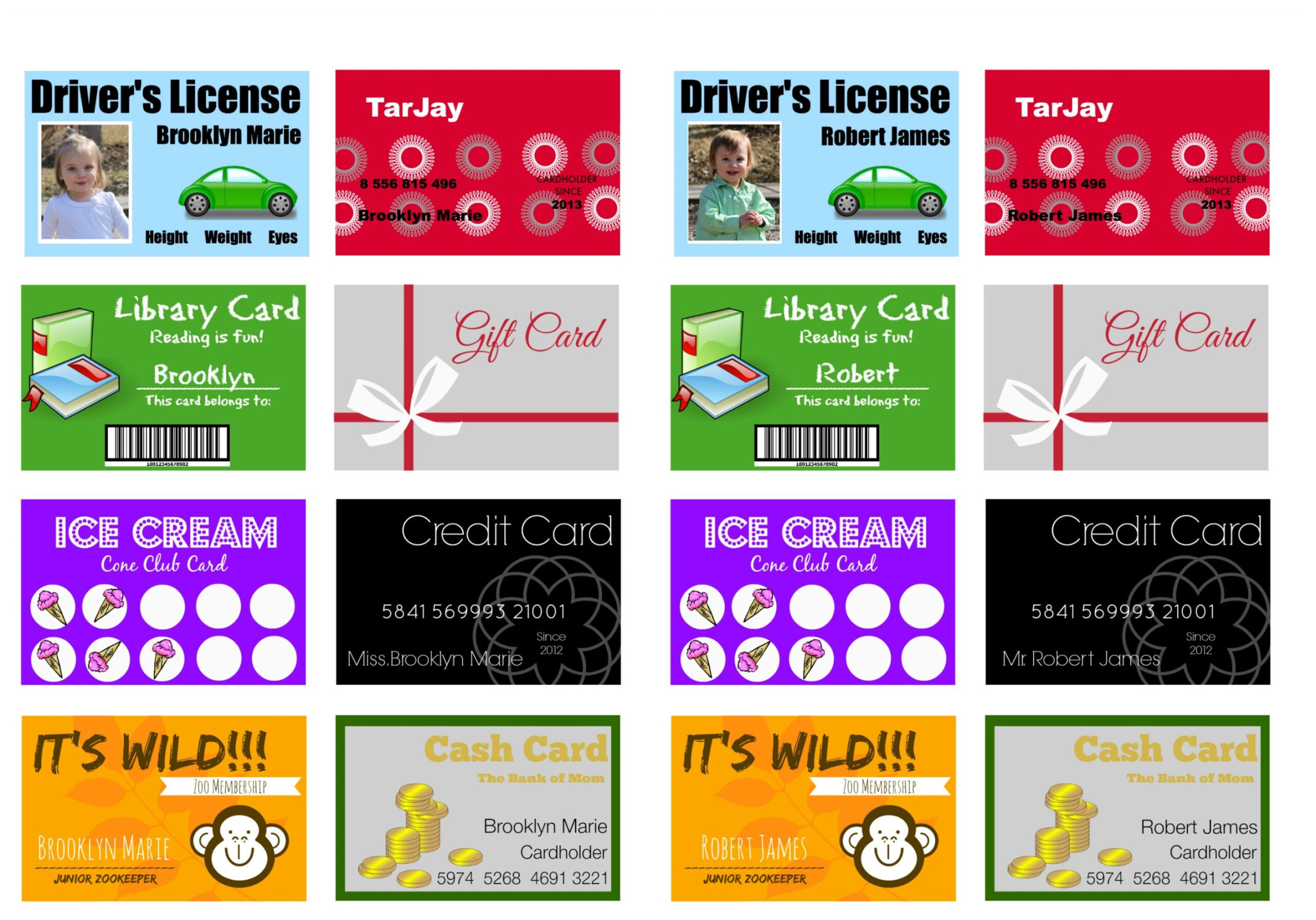 Printable (and Customizable) Play Credit Cards - The Crazy Craft Lady