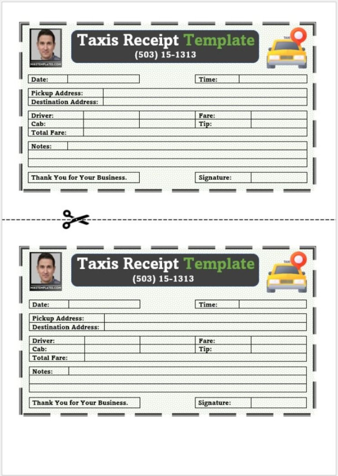 Printable Taxi Receipt Template, Blank Taxi Receipt Template Word