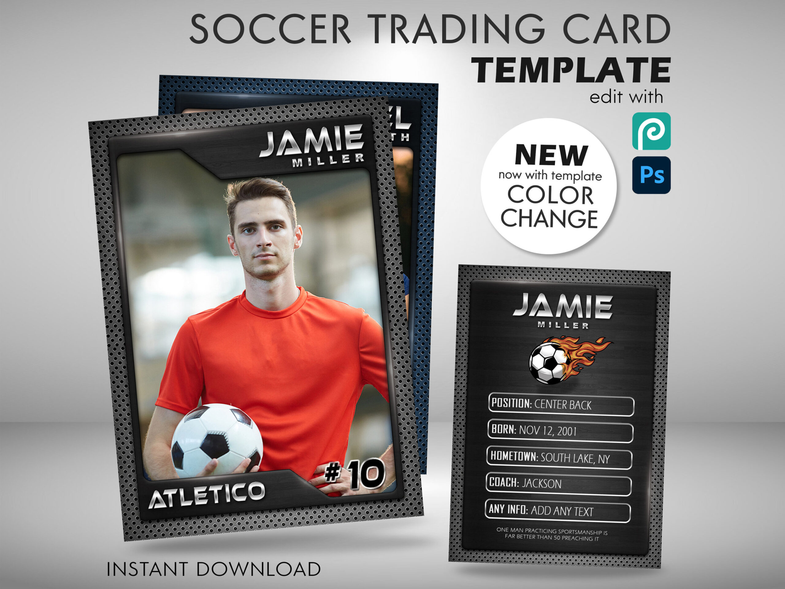 Soccer Trading Card Template Graphite Theme, PSD Template Fully