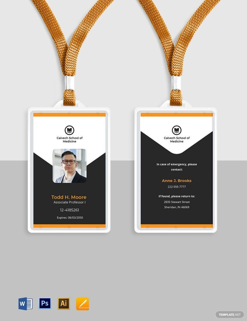 University Professor ID Card Template in Pages, Word, Illustrator