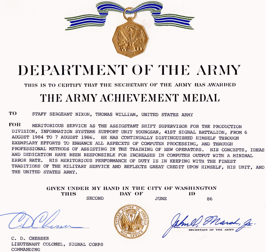 Army Certificate Of Achievement Template