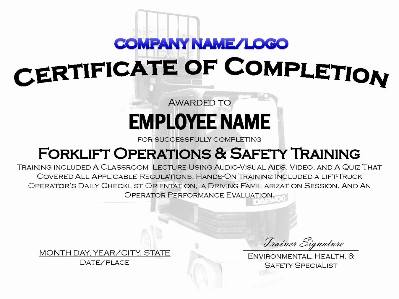 Forklift Training Certificate Template Best Of Best S Of Sample